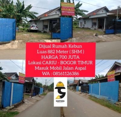 Dijual Rumah Kebun Luas 882 Meter di Cariu Bogor